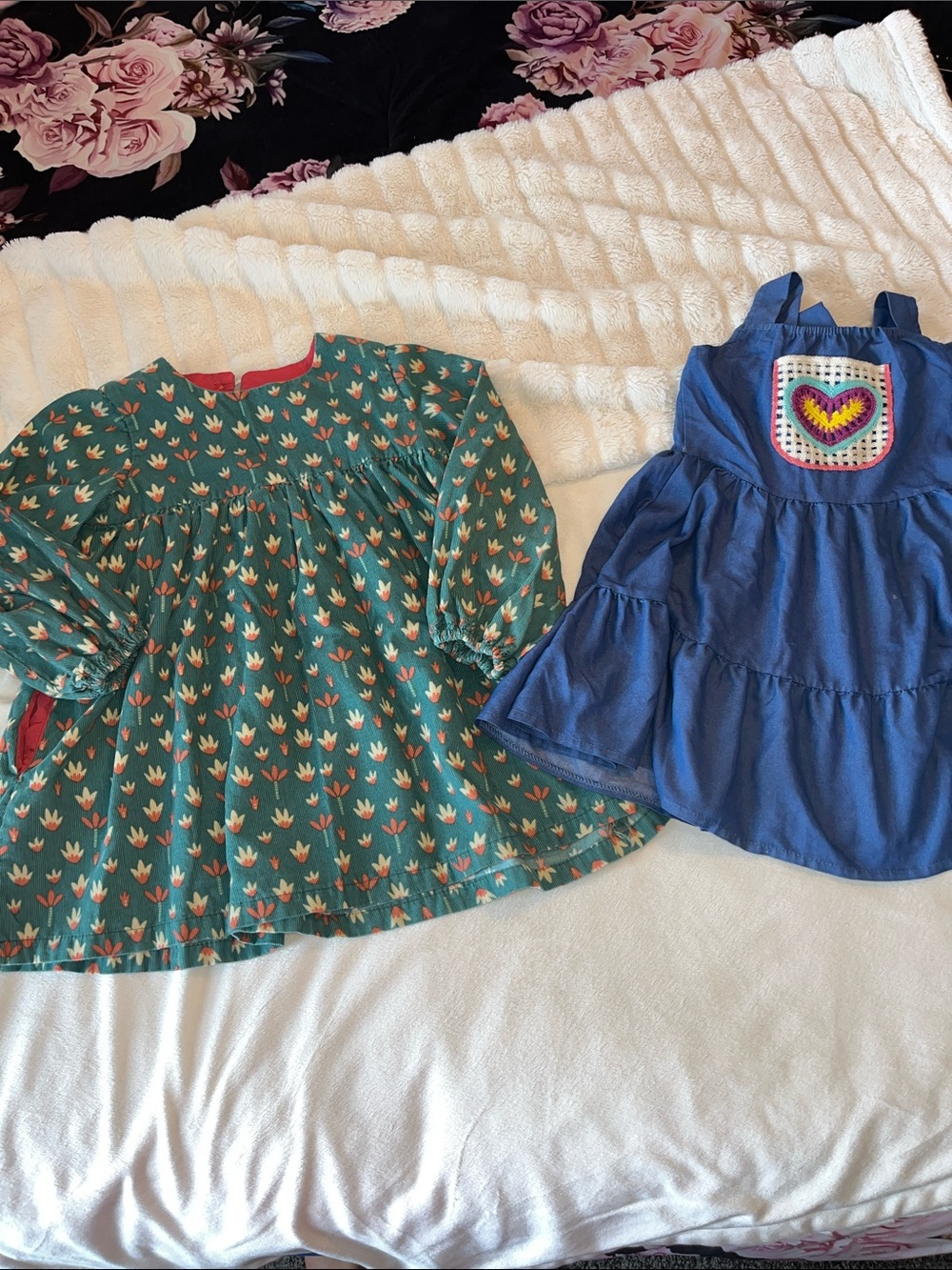 Girls Green Floral Long-Sleeve Top & Blue Heart crochet tank top- both size 8